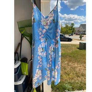 Beautiful blue dress with pink/white flowers, size XL